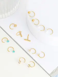 16 Pairs Huggie Half Hoop Earrings Gold Silver Plated Stainless Steel Cartilage Helix Small Earring Hoops Pearl Ball Bar Star Heart Triangle Colourful CZ Open Hugging Studs Earrings for Women
