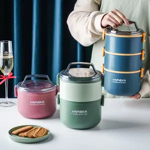 Round 304 Stainless Steel Barrel Multi-layer Lunch Box Insulated Barrel