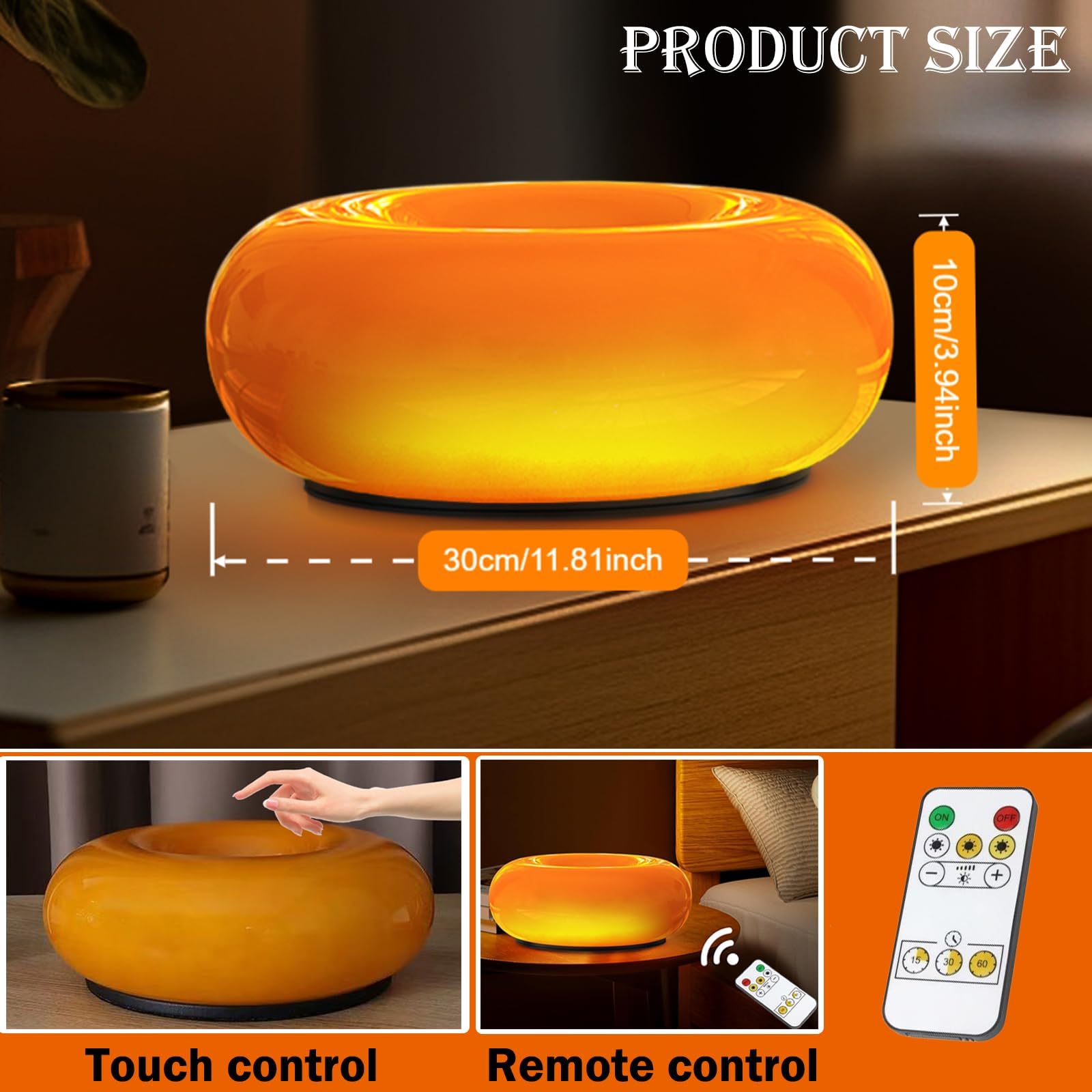 Modern Orange Donut Lamp, Plug-in Bedside Lamp & Wall Sconce, Mid-Century Modern Decor Wall Mount Light, Creative Orange Ambient Lighting for Living Room, Reading Room & Hallway multifunctional tool