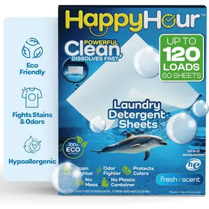 HAPPY HOUR Laundry Detergent Sheets 120 Loads  Scent -  Biodegradable Laundry Soap Sheets, Non , Clothes Washing, Hot & Cold Water, Travel,  for