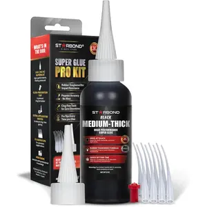 Black Medium-Thick CA Glue Pro Kit (2 oz) – Rubber-Toughened, Impact-Resistant Cyanoacrylate Super Glue for Durable Knot Filling, Crack Repair, Woodworking, Guitar, Hobby & RC Projects