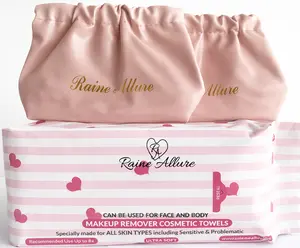 Raine Allure Makeup Remover Cosmetic Towels 200 Uses per Pack PLUS Two On-the-go Travel Bags
