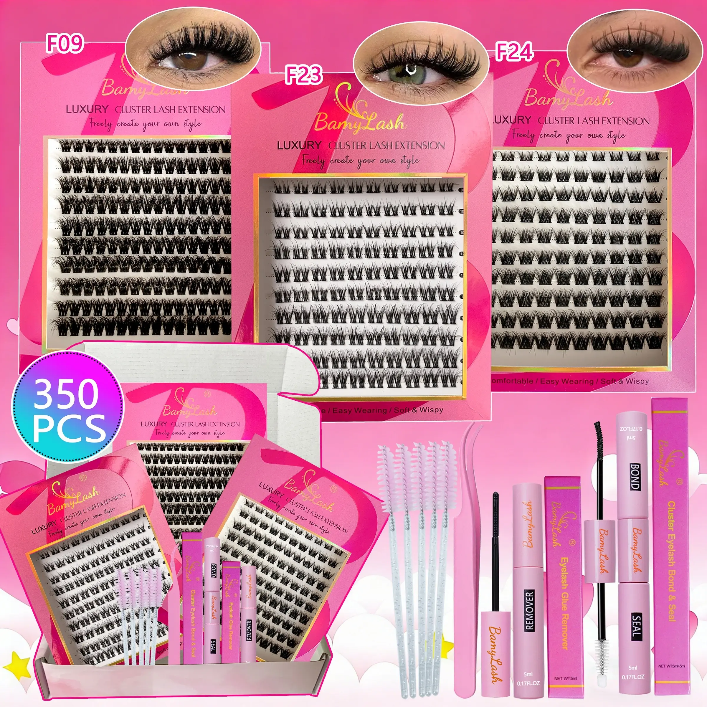 Eyelash Extension Kits, DIY Eyelash Extension Kits (8-16mm), Single Eyelash Cluster Kit, DIY Lash Clusters, D-Roll Eyelash Extension Kit With Adhesive And Seal, Eyelash Applicator Tool, DIY Eyelashes Clusters, For Daily Use, Gatherings, Travel, Or Gifts