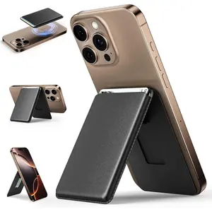 Only 8mm Leather Wallet Stand, Anti-Demagnetization Card Holder, RFID Anti-Theft Design, Magnetic Business Card Holder with Adjustable Bracket, Suitable for iPhone 16/15/14/13/12 Series