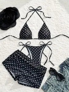 Women's Two-piece Plain or Colorblock Bikinis Set for Summer, Halter Tie-Back Bikini Top & Tie-Side High-Cut Bikini Bottom, Ladies Summer Swimwear for Beach Holiday