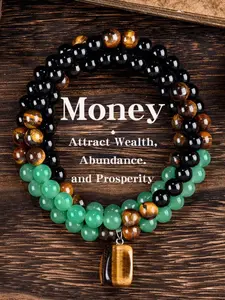 Money Attraction Necklace with Aventurine & Tiger Eye Pendant, Healing Crystal Stone, Healing Stones, Long Chain, Ideal Gift for Men and Women