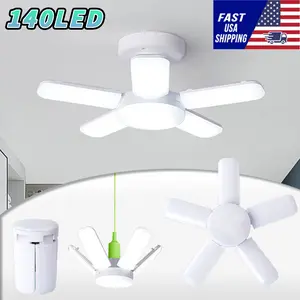 MACGO 4 Pack LED Garage Lights 60W Trilights Ceiling High Low Bay Deformable Adjustable 4 Led Bulbs 6000LM 6000K Screw in Tribright Garage Lighting Fixture CRI80 Daylight