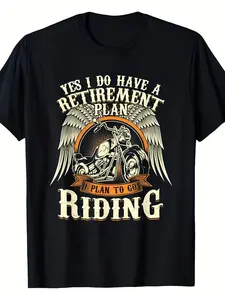 Retirement Plan To Go Riding Gift Motorcycle Riders Biker T-Shirt| 220g Pure, Casual Crew Neck, Vintage Style, All-season Wear, Short-sleeved, Drawing Pattern, Perfect for Adults