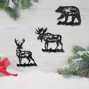 Small - Scale Animal Design Wall Art: Elegant open - work iron depictions of moose and bear. Perfect accents for home interiors. Wall Sculptures, Decoration