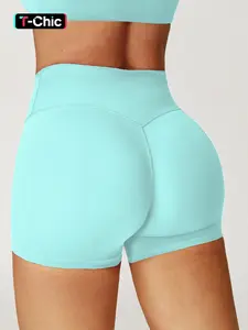 Women's Solid High Waist Gym Shorts, Athletic Yoga Shorts, Casual Comfy Breathable Skinny Shorts for Yoga Gym Workout Running, Ladies Sportswear for All Seasons, Summer Sports Shorts, Stretch Knit Shorts