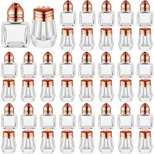 50 Set Mini Salt and Pepper Shakers, Small Bulk Clear Individual Tiny Spice Seasoning Shakers, 2 Styles (Rose Gold Lids) for Kitchen Wedding Picnic