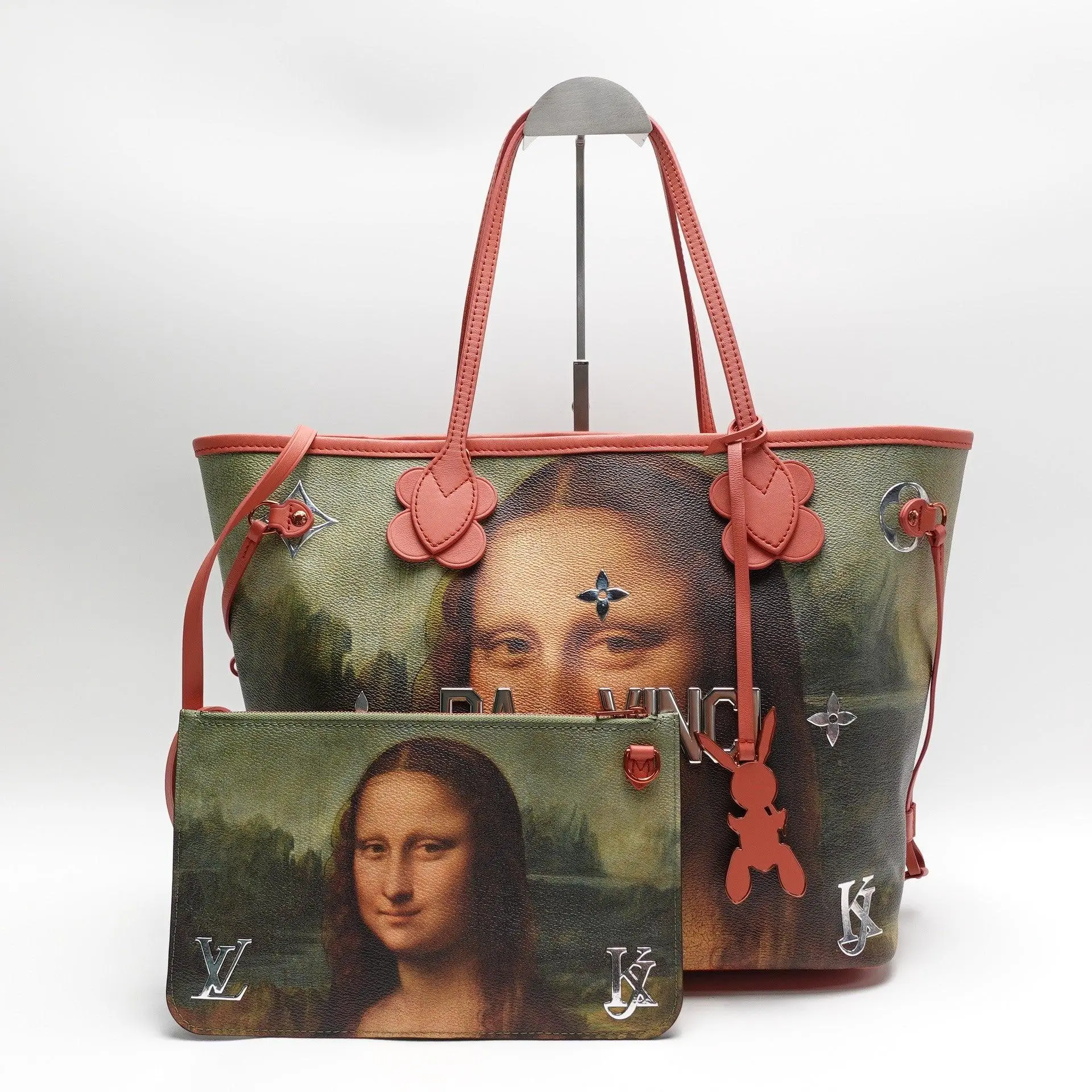 Pre-owned Louis Vuitton coated canvas Tote bag Neverfull MM Masters Mona Lisa Tote with Pouch T10465815