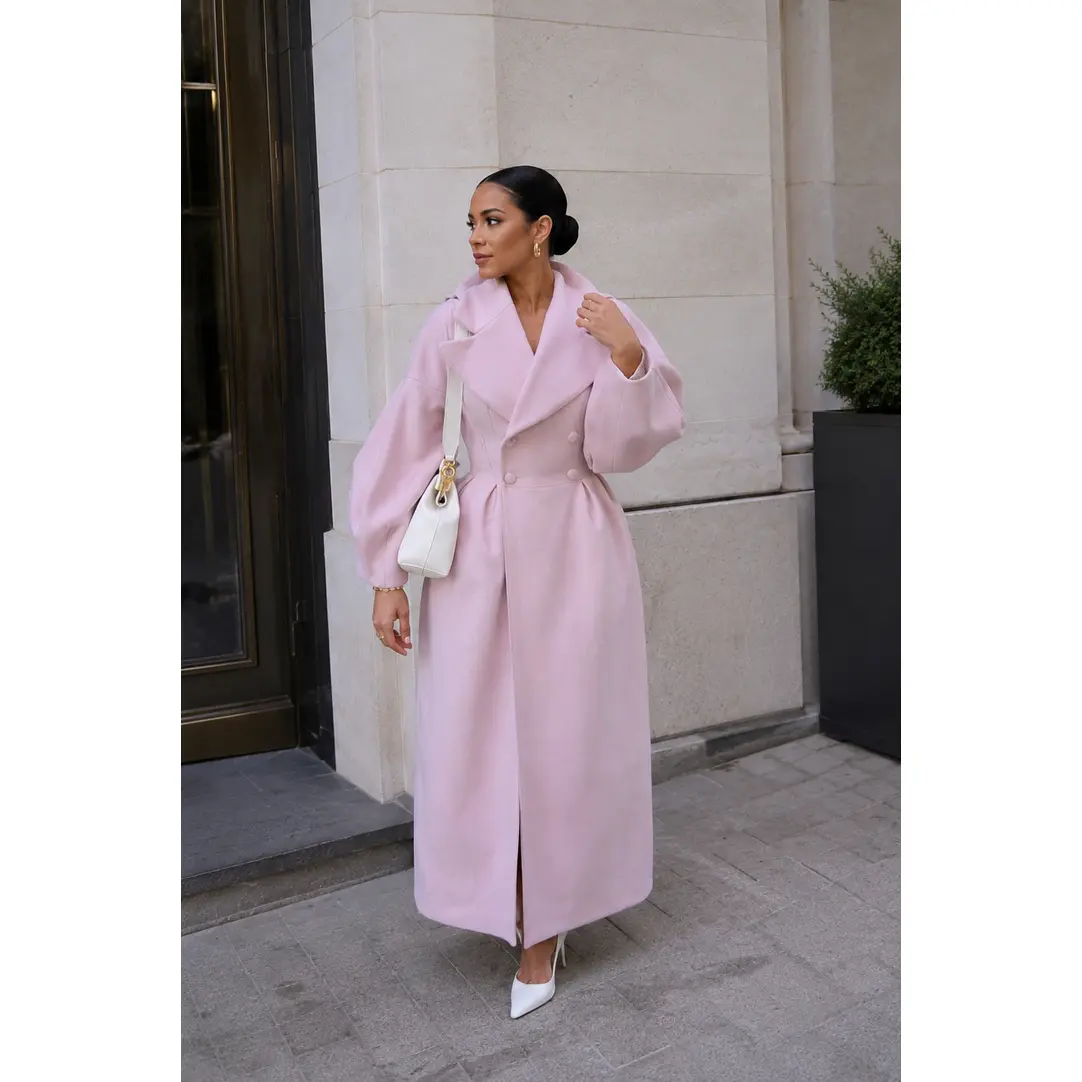 Women's Double-Breasted Longline Trench Coat, Polyester Fabric, Fitted Style, Comfortable Womenswear Outerwear