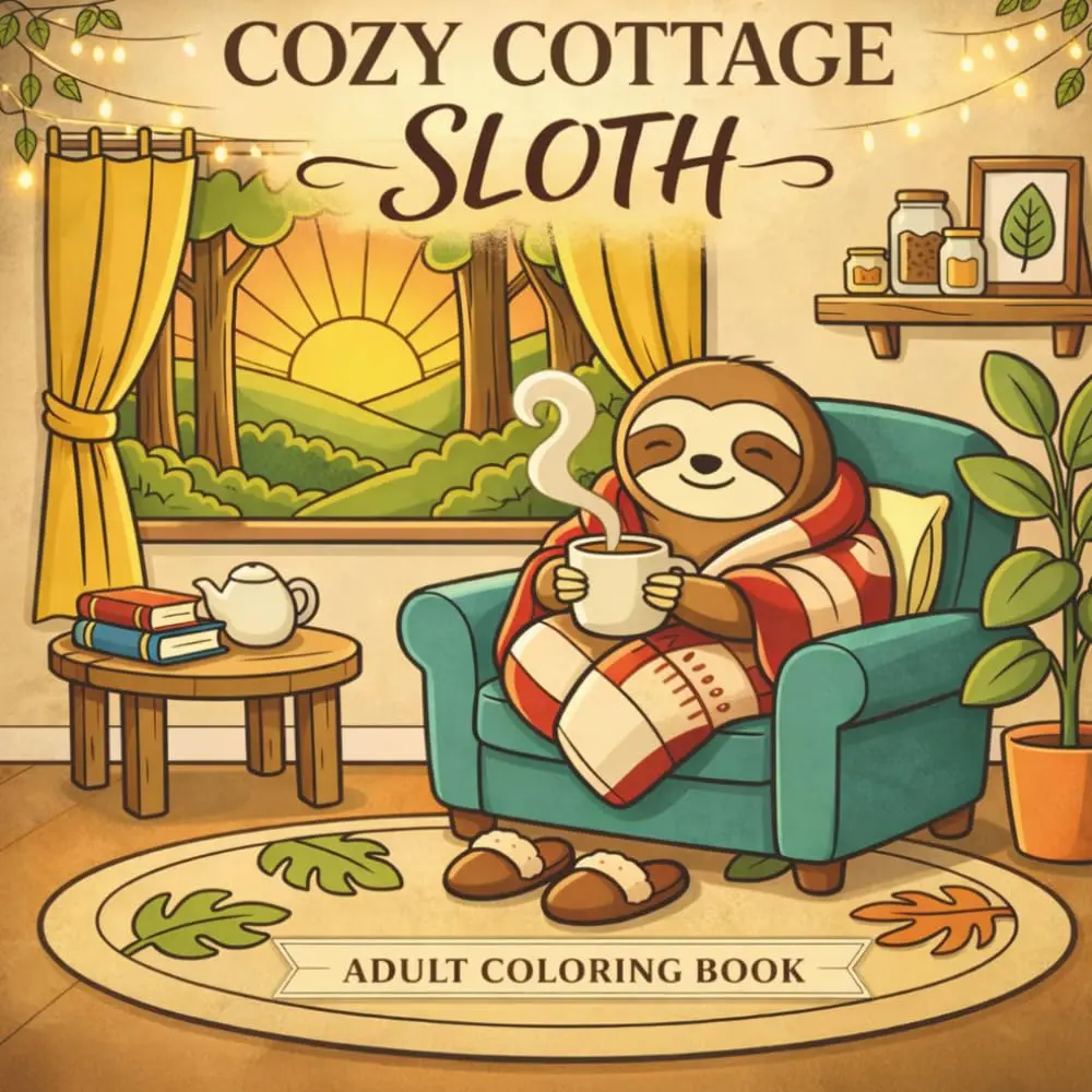 Cozy Cottage Sloth: A Relaxing Adult Coloring Book Featuring Slow Living Cottage Scenes, Cute Woodland Animals, Cozy Forest Homes, and Bold Easy Designs for Stress Relief