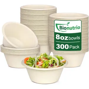 300 Pack 8 oz Small Paper Bowls, Compostable Disposable Bagasse Bowls, Heavy-Duty Biodegradable Sugarcane Fibers Bowls for Cereals, Snacks, Dessert,Candy20