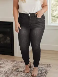 Plus Size Women's Washed Casual Fashion Stretchy Skinny Denim Jeans, High Waist Long Pants, Comfortable All Season Wear, Sizes 5xl-8xl