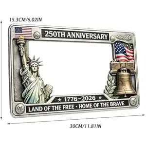 250th Anniversary License Plate Frame, 1776–2026 USA Patriotic Aluminum Car Tag Holder with American Flag, Standard US License Plate Frame with Screws