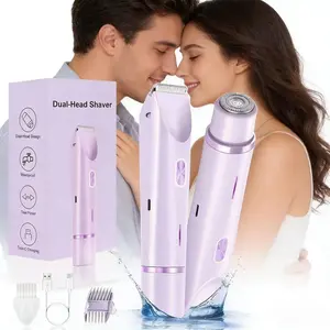 Dual-Head Pain-Free Women's Electric Razor, Bikini Trimmer, Body Hair Shaver, Wet & Dry Use, Detachable Head, Public Hair Trimming, Zb-0236L Model, Waterproof Rechargeable Shaver