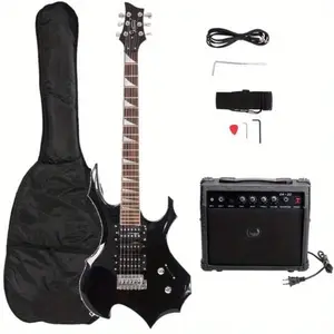 Flame Shaped Electric Guitar withGuitar Sound HSH Pickup Novice Guitar o Bag Strap Picks Shake Cable Wrench Tool Black