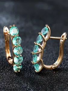 A pair of champagne gold synthetic zirconia set fashionable stackable design engagement earrings for daily wear in all seasons as jewelry accessories