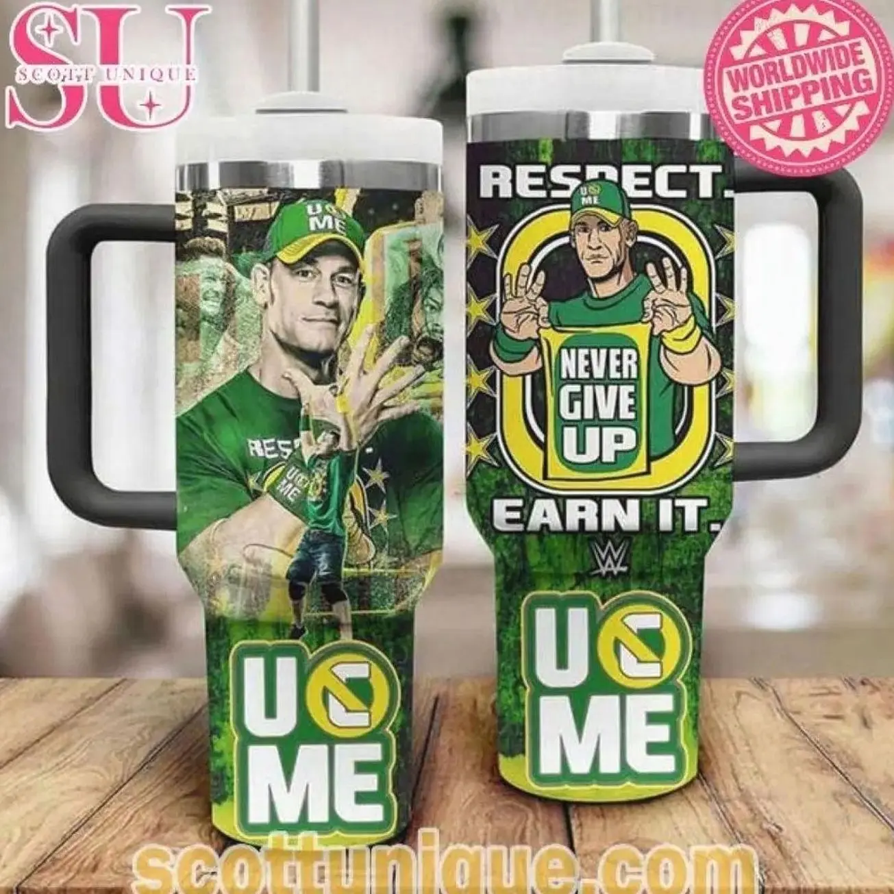 New WWE John Cena Never Give Up 30oz or 40oz Stainless Steel Tumbler With Handle, Casual Style, Soft Touch, Feels Like a Favorite - Customer Favorite