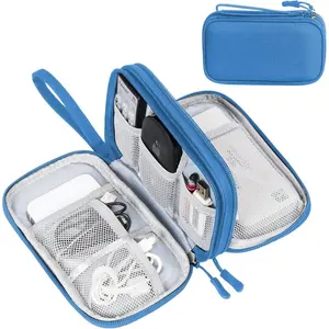 Electronic Organizer, Travel Organizer Bag Pouch, Electronic Accessories Carry Case, Portable Waterproof Double Layers All-in-One Storage Bag for Cable, Cord, Charger, Phone, Earphone, Cyan