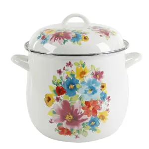 Breezy Blossom Enamel-on-Steel 12-Quart Stock Pot for Cooking, Kitchen Utensil and Gadget, Pans and Woks - Cookware Aesthetic Handles
