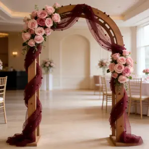 Single piece, romantic burgundy party embellishment pearl tulle, suitable for romantic spring wedding ceremony venue decorations, decorating table runners/arches/dessert tables/chair back ties, perfect for Valentine's Day, dimensions 161/502cm.