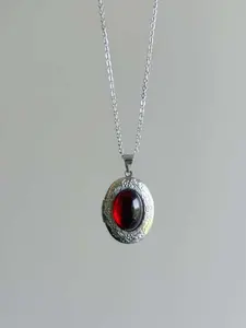 Vintage Gothic Ruby Artificial Crystal Romantic Victorian Oval Pendant Sweater Necklace, Photo Box Gift, Elegant Jewelry Accessory