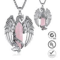 Roaring Phoenix Pink Quartz With 24" Rope Chain