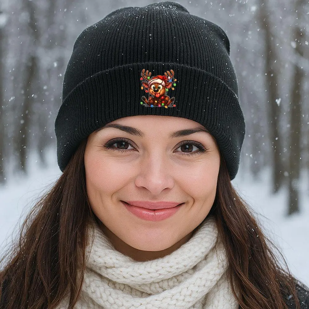 S&T Cute Christmas Reindeer - Grey Knitted Hat, Unisex| Winter Accessories, Warm Hats, Cute Hats for Cold Weather| Autumn Winter Hat, Fashionable Headwear, Outdoor Warmth, Seasonal Fashion, Fashionable Knitwear, Comfortable Material, Soft Fabric, Unisex H