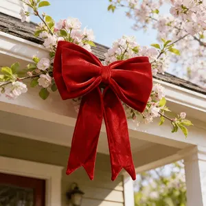 25 Inch Extra Large Red Velvet Bow Decoration, Easter Spring Door Wall Hanging Decor, Mother’s Day Gift for Mom, Wedding Engagement Birthday Party Backdrop Decor, Reusable Oversized Bow Accent