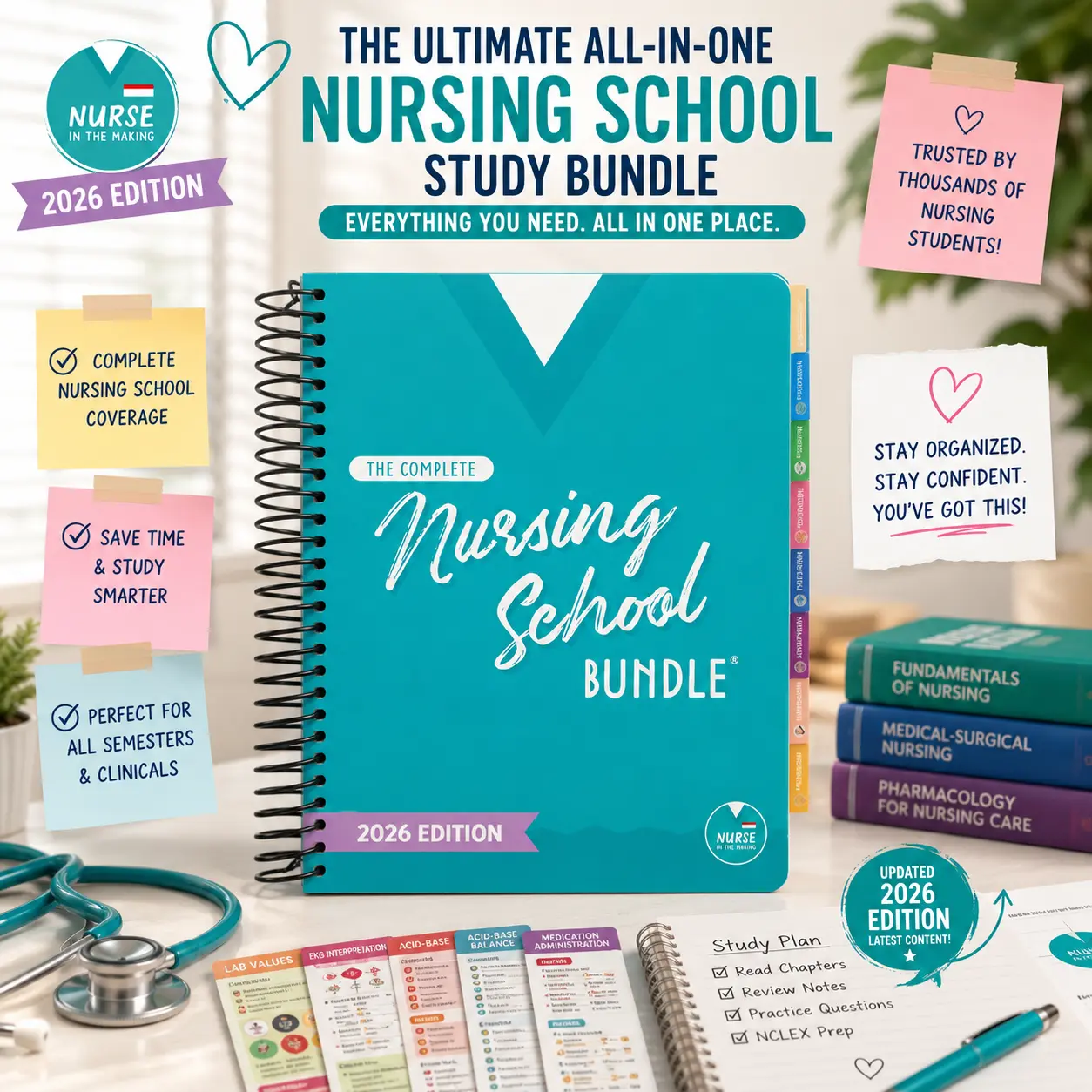 The Complete Nursing School Bundle 2026 Edition – Official NurseInTheMaking | Latest Nursing Study Guide | NCLEX Prep, Med-Surg, Pharmacology, Pediatrics, Mother Baby & Fundamentals