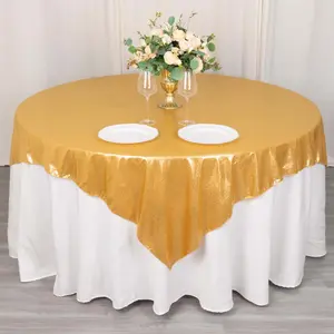Polyester Table Overlay 72"x72" Gold - Shimmer Sequin Dots Design, Wrinkle-Free Glitter Decor for Events