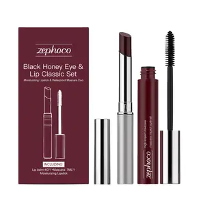 Zephoco Black Honey Eye & Lip Set | Mascara & Moisturizing Lipstick, Voluptuous Lashes & Shiny Lips