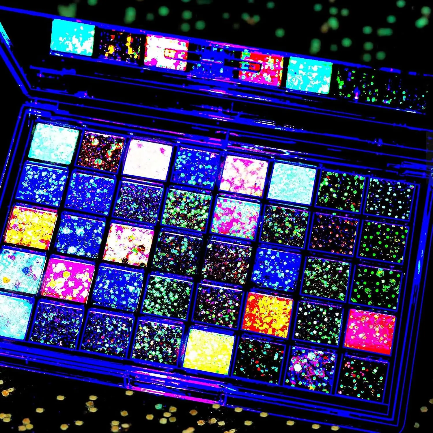 FANDAMEI 40 Colors Glow in The Dark Glitter, Face Glitter for Kids Women Girls, Body Glitter Hair Glitter for Halloween Rave Carnival Party Glitter Makeup