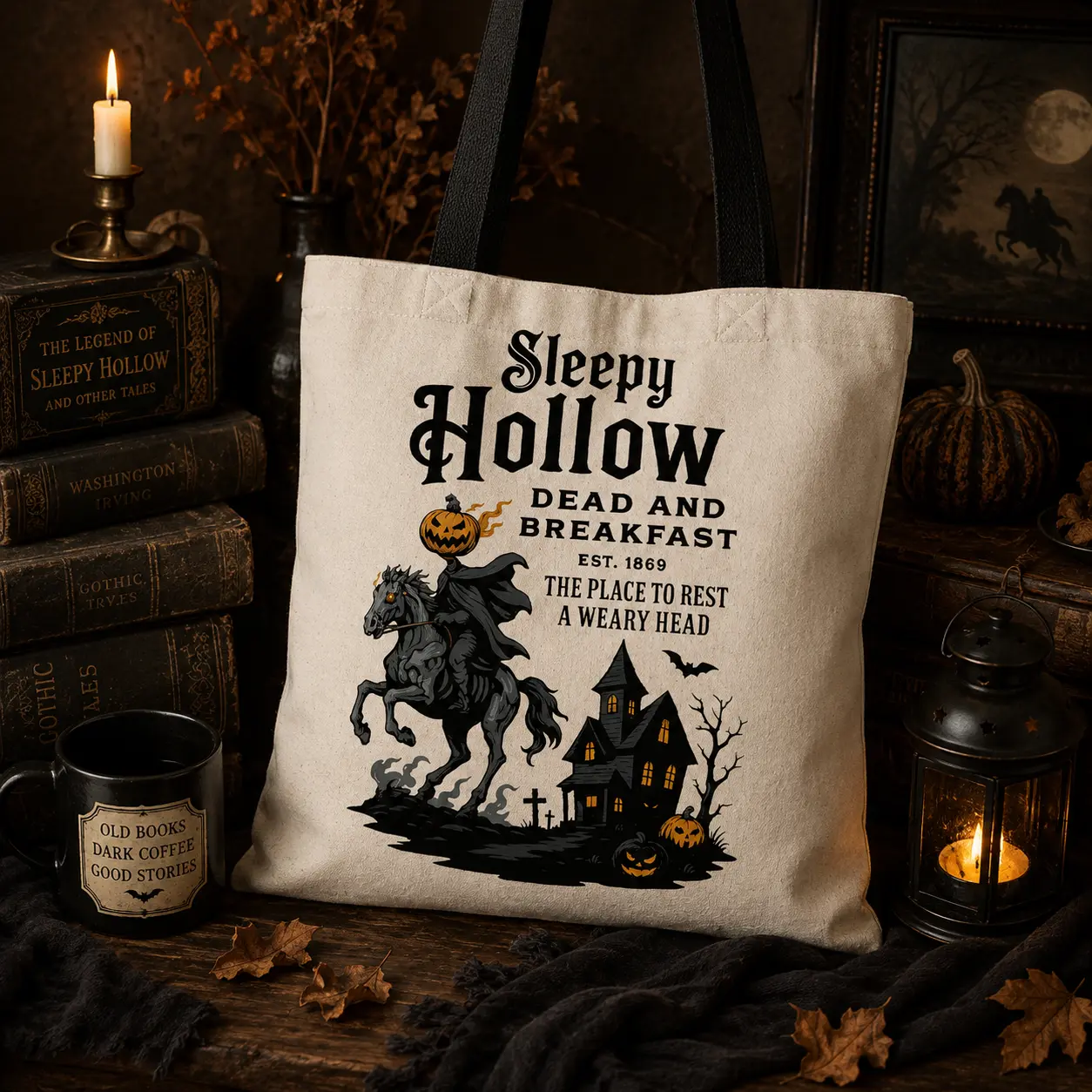 Sleepy Hollow Canvas Tote, Reusable Shopping Bag, Functional Luggage Accessory