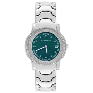 Bvlgari 35mm Quartz Stainless Steel Aftermarket Diamond Bezel Aftermarket Green Diamond Dial Bracelet Ladies Watch WHT032329