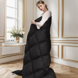 Black Goose Down Comforter Queen/King/Cal King Size Noiseless Duvet Insert with Tabs Solid White 100% Cotton Cover Medium Warm Soft Down Feathers Comforter king  size