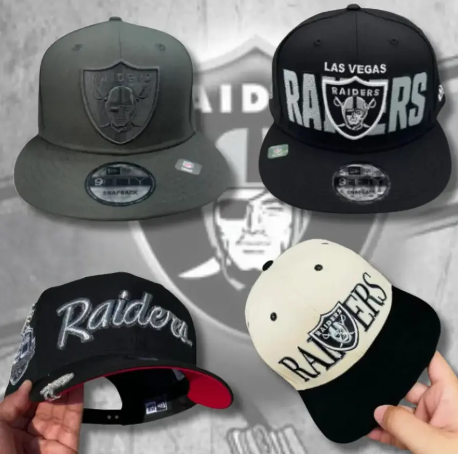 New Era NFL Raiders Snapback Hat, Premium Embroidered Logo Baseball Cap, Adjustable Flat and Curved Brim Styles