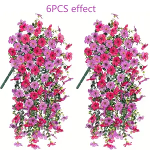 6pcs Realistic Vine Flowers Outdoor Indoor Hanging Multicolor Artificial Plants, Decorative Flower Arrangement, Lifelike Leaves, Perfect for Weddings Porch Balcony Year-Round Decoration