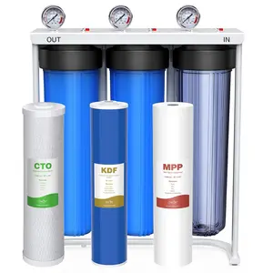 SimPure Whole House Water Filter System, 3 Stages 20x4.5in Clear Home Water Pre-Filtration with Carbon Sediment and KDF Filters, Reduce Iron, Chlorine, Manganese, Lead, Heavy Metals(DB20P-3KDF)