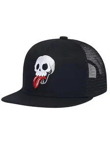 Flat Bill Hats for Men Snapback Adjustable Cap Skull Skeleton Hats Black High Quality Hat for Teen Boys Skateboard Hats Baseball Cap