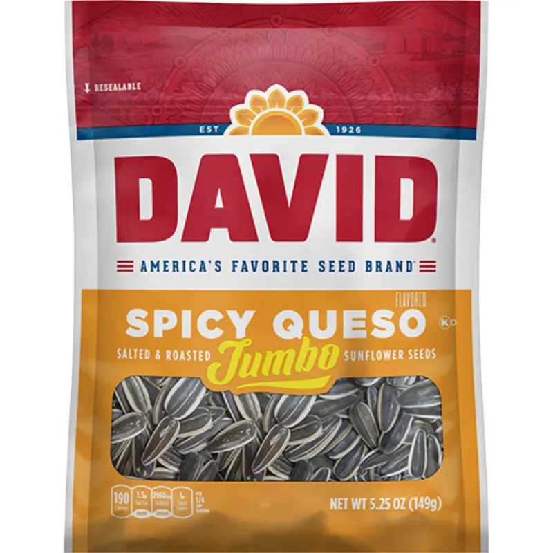 David Jumbo Spicy Queso Cheese Sunflower Seeds - 6-Pack, 5.25 oz Roasted Crunchy Treats, Salty & Savory Snack for Casual Snacking, Parties, Picnics