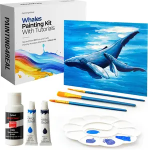 DIY Whales Acrylic Painting Kit with Video Tutorials - 9pc Art Set for Adults and Beginners