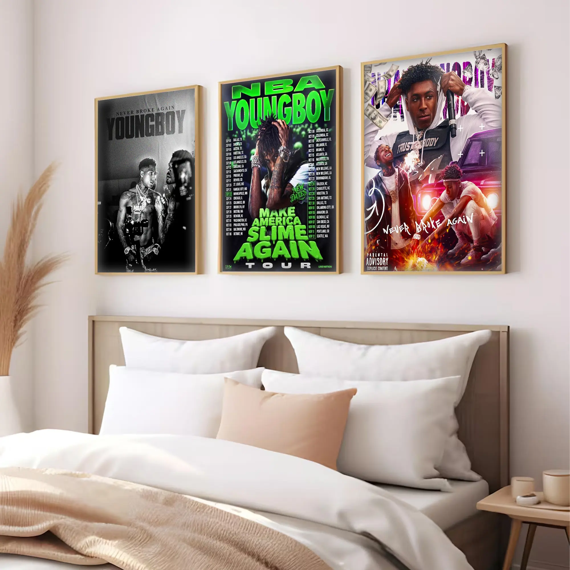 Poster Wall Frame Rapper NBAYoungBoy Hip Hop Trap Album Wall Art Set of 3, Urban Rap Tour Style ...