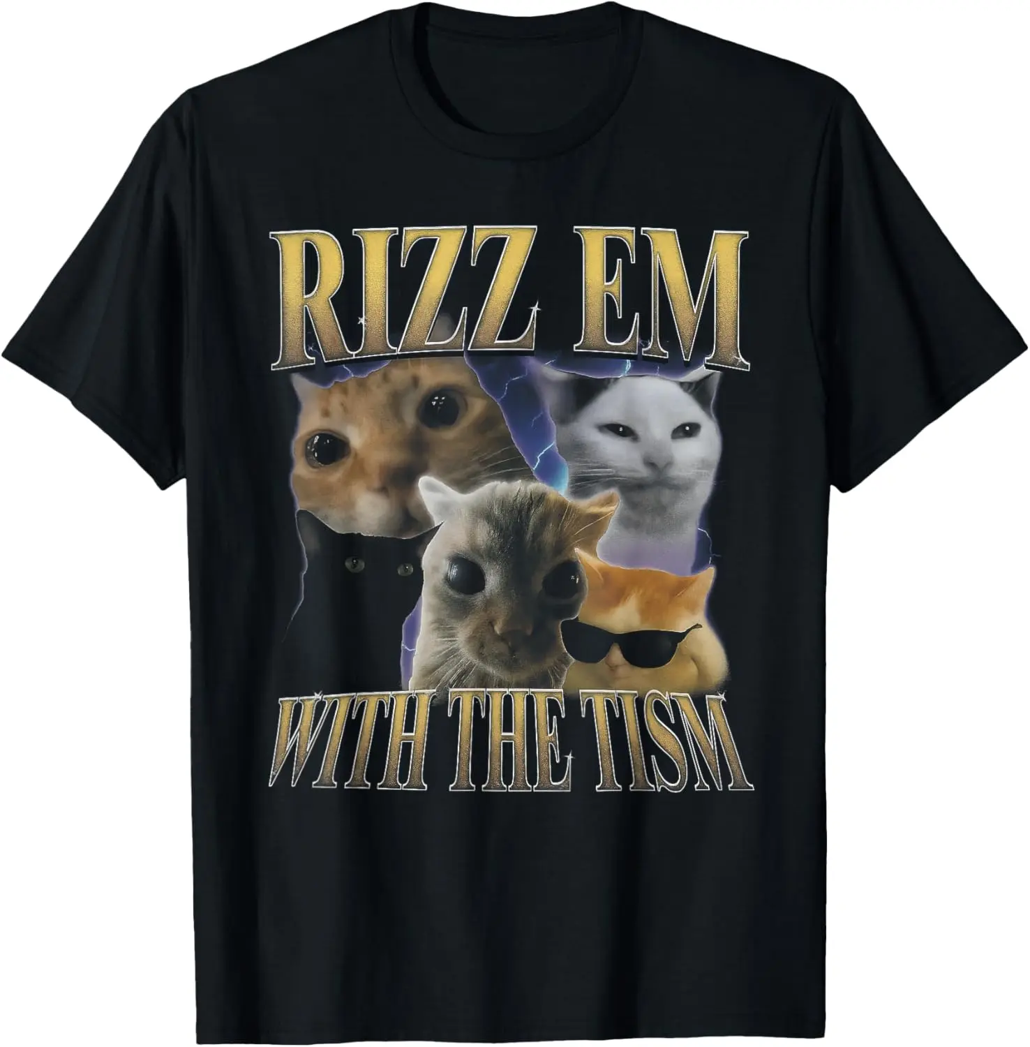 100% Cotton Rizz Em With The Tism Cat Memes Funny Kitten Rizz Up Power T-Shirt
