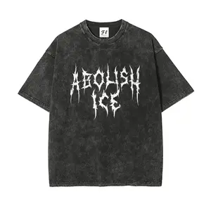 Abolish ICE Black Metal Style Political Protest S~3XL Oversize Unisex Washed T-Shirt for Women and Men's Unisex Fit Batik Cotton Oversize Streetwear Menswear Super Soft Pre-Shrunk