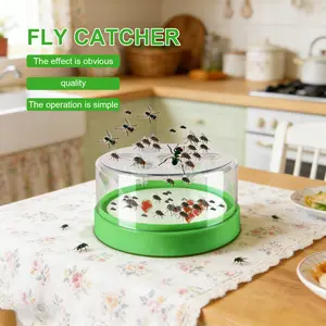 Non-Toxic Reusable Outdoor Fly Trap Cage- 7 Trapping Holes, Transparent Top&Green Base-No Electricity Or Battery Needed-Safe&Effective For Home And Garden Pest Control-Traps Wasps, Flies, Insects-Durable Plastic（Bait Included）