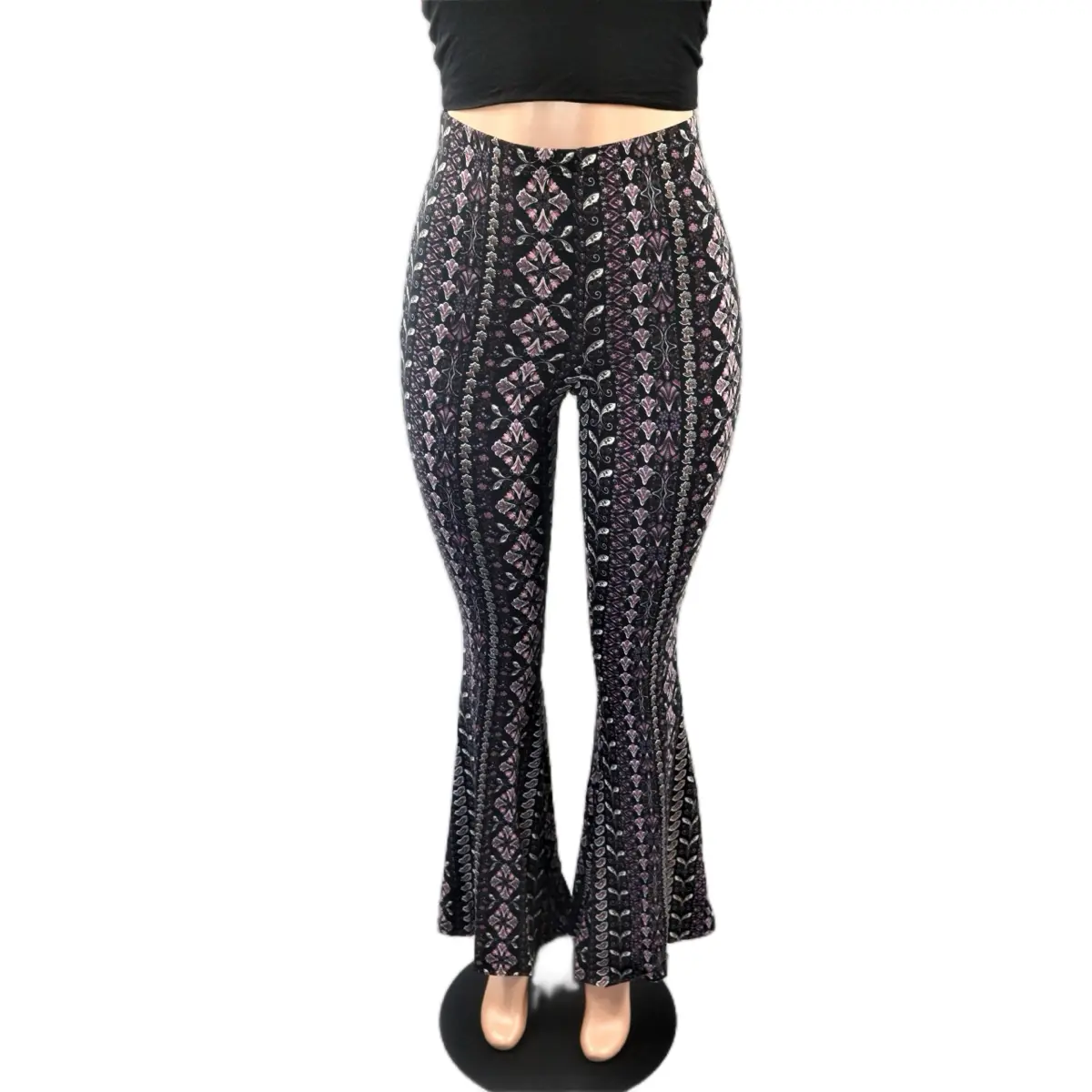 Dark Purple Santana Palazzo Comfortable Fitted flare leggings ruched forbidden jeans flare slippery pants disco High Waisted Flowy Womenswear Bottom